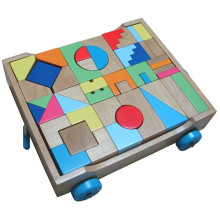 Wooden Buiding Blocks Cart Toy For Kids